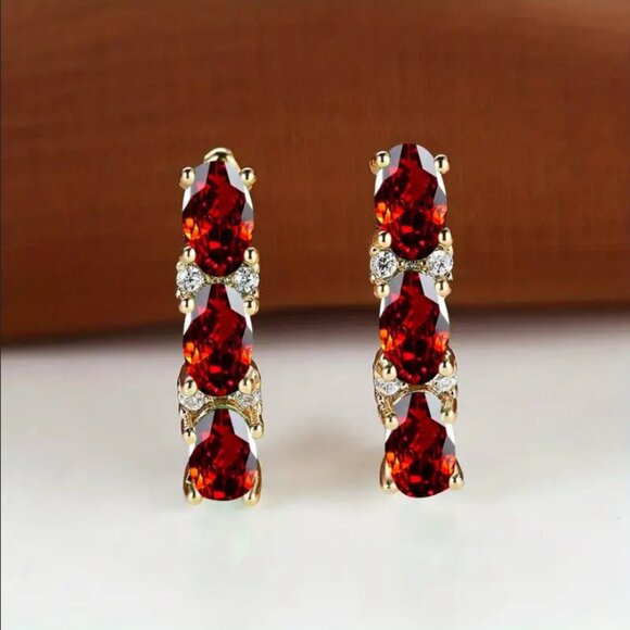 14K Gold 2ct Red Ruby Gemstone 1ct Diamond Latch Back Earrings Jewelry 14 Karat - Picture 1 of 5